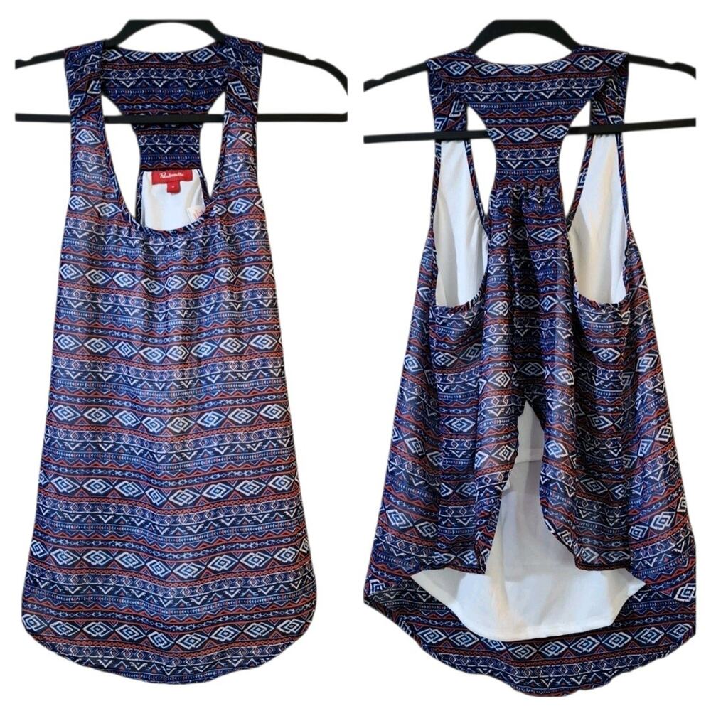 Panhandle Womens Tank Top Size S Red White Blue Pullover Chiffon Open Back